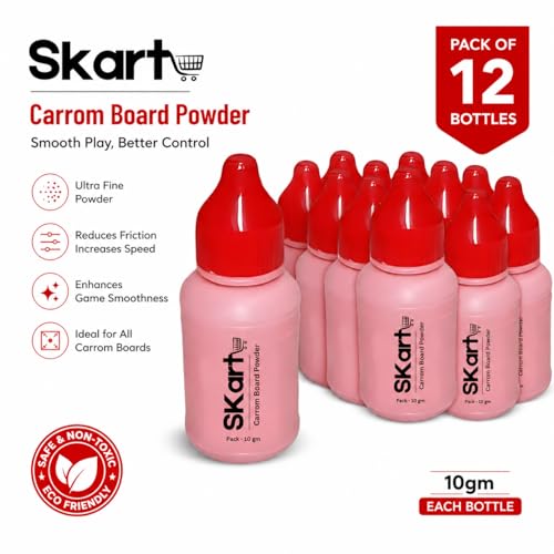 Image of Skart Disco Carrom Board Powder 10gm Pack of 12 Bottles | Extra Smooth Carrom Powder for Fast & Accurate Play | Premium Board Lubricant for Tournament, Club & Home Use