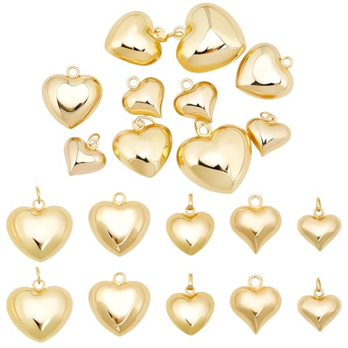 Beebeecraft 10Pcs 5 Styles 18K Gold Plated Heart Pendant Charms