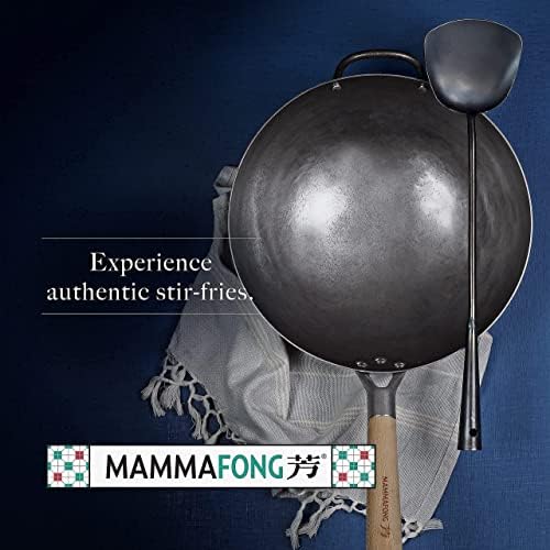 15” Long Hand Forged Carbon Steel Wok Utensil set for Wok Pan, Pre-seasoned Stir Fry Pow Wok Spatula & Ladle by Mammafong - Thumbnail 2