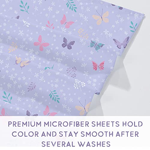 Viviland VLBUTTERFLYT Kids Twin Sheet Set - Girls Light Purple Twin Sheet Set - Kids Toddlers Twin Microfiber Fitted Sheets thumb #3