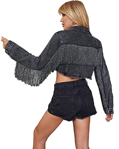 Amazon.com: YILANUOYI Women's Crop Denim Jacket Tassel