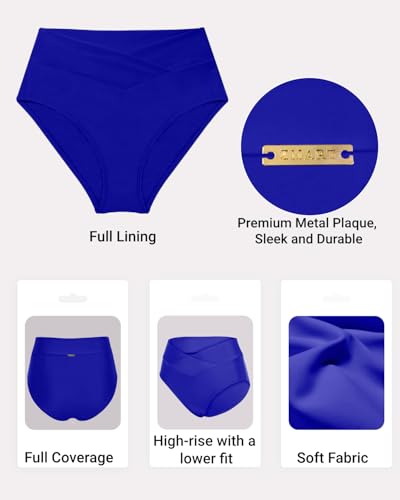 Image of Women V Cut Full Coverage Bikini Bottom - High Waist Swim Bathing Suit Bottoms Cross V Front Swimsuit