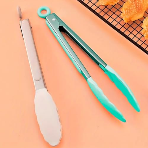 Pegador de Silicone 25CM – Pinça Culinária Profissional com Cabo de Inox, Ideal para Saladas, Churra