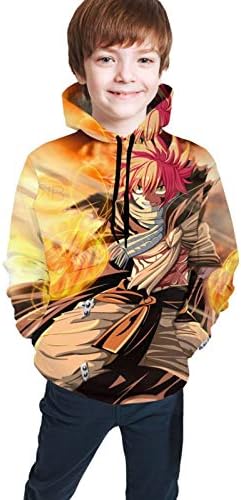 3D Printed Lightweight Fairry Taiil Natsu Dragneel Scarf Anime Teen Hooded Sweate,Fashion Hoodies for Teen Girls,Long Sleeve Pullover Hooded Sweatshirt with Pockets 7-20 Years Old