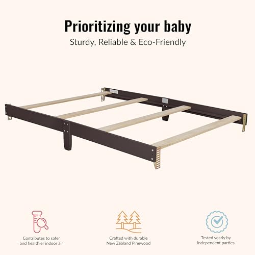 Image of Dream On Me Universal Crib to Full Size Bed Conversion Kit, Solid Wood Bed Rails for Select Convertible Cribs, Strong & Stable Support, Chocolate Chip