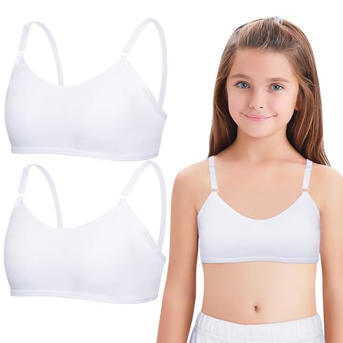 Kiiwah 2 Piezas Sujetador Deportivo Niña, Sujetador para Adolescentes con Ajustable y Almohadillas de Busto Fijas Top Niña Inalámbrico Algodón para 10-16 Años