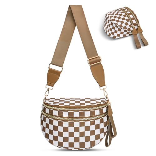 Image of Checkered Crossbody Bag, Bum Bags for Women Crossbody,Spacious Sling Bag Purse Fanny Packs with Shoulder Strap