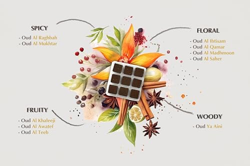 Oud Bakhoor Collection Set by Dukhni |12 Assorted Boxes | 120 pc | Refill Packs | Arabic Incense | Perfect for Prayer time, Gift Hamper for Diwali | Luxurious, Long Lasting Fragrance