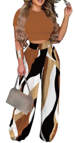 BFFBABY 2 Piece Outfits for Women Sexy Backless Short Sleeve Crop Top High Waist Wide Leg Long Pant Sets Tracksuit Sport Set