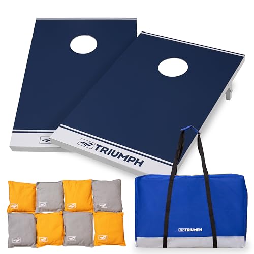 TRIUMPH SPORTS USA All-Weather Aluminum 2x3 Cornhole Set - Includes 2 Boards, 8 Cornhole Bags, and Travel Case,Blue