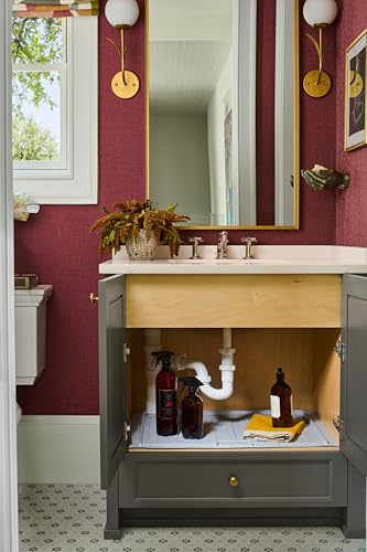 Image of REV-A-SHELF Gray Flexible Polymer Trim-to-Fit Drip Tray for 27 inch - 30 inch Vanity Sink Base Cabinets