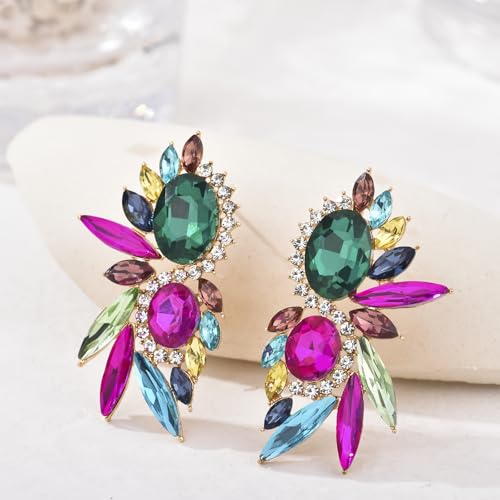 Vintage Rhinestone Statement Earrings Fancy Crystal Cluster Drop Dangle Earrings for Women2