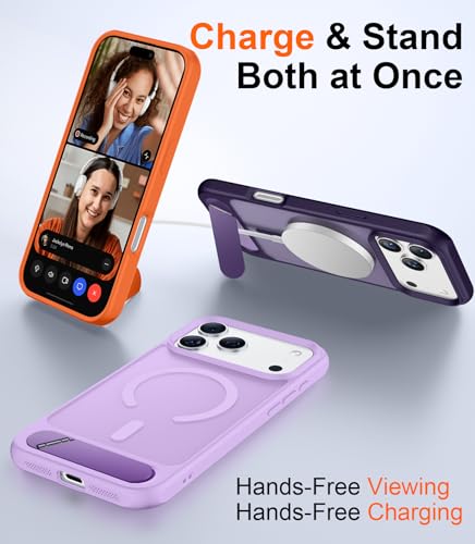 Image of Designed for iPhone 17 Pro Max Case, [Built-in Invisible Kickstand][Compatible with MagSafe][Military Grade Shockproof] Slim Translucent Matte Phone Case 6.9 inch (Light Purple)