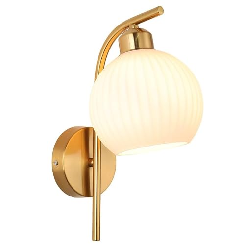HPTHLY Nordic Vintage Round Frosted Glass Wall Lamps Personality Gold Dining Room Corridor Kitchen Stairs Bedroom Bedside Wall Sconces Warm Light With E26/E27 Base,One(One Color-Shape1)