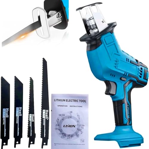 Elektrische Säbelsäge Kompatibel mit 21V Makita Akku mit 4 Sägeblättern, Reciprosäge mit LED Licht, 25mm Hubhöhe, Variable Geschwindigkeit Säbelsäge für Metall, Holz, PVC Rohr, Baumschnitt (ohne Akku)
