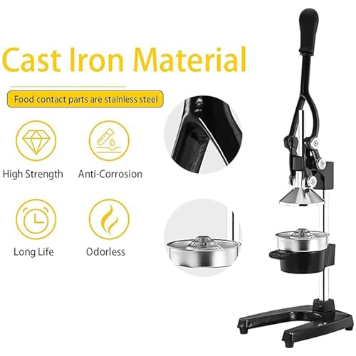 Exprimidor manual de frutas, extractor de jugo extraíble de acero inoxidable y hierro fundido resistente, exprimidor de cítricos profesional con base antideslizante, filtro antiobstrucción, para jugo