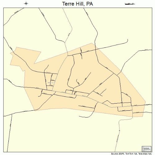 Large Street & Road Map of Terre Hill, Pennsylvania PA Printed poster