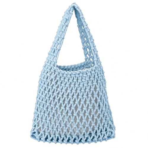 Image of Mini Clutch Handbag Fishing Net Bucket Bag Cotton Rope Crochet Drawstring Woven Beach Bag Small Tote for Women Girls