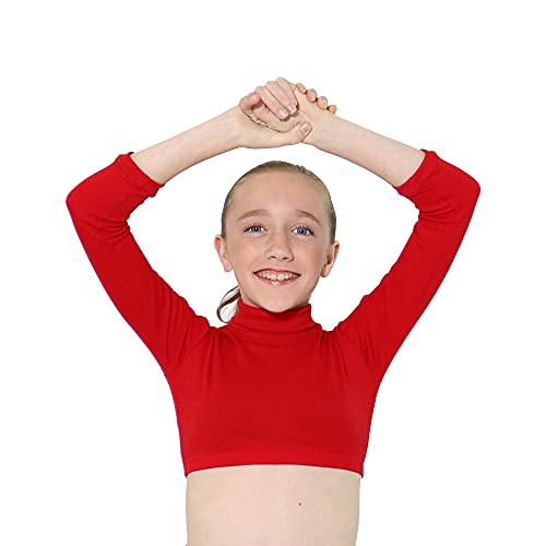 Danzcue Girls Cheerleading Basic Bodyliner Top Sportswear Bodysuits, Scarlet, Small