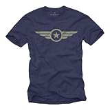 MAKAYA Camiseta Hombre US Army - Air Force Star Vintage Logo clásico - t-Shirt gráfica para Fans Militares Veteranos Chicos Hombres y niños Regalo Original Estilo Americano Azul XXXXXL