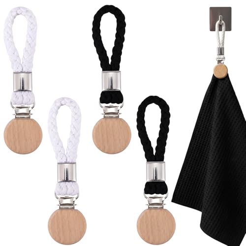Qnvyw Handtuch Aufhänger 4er Set • Nähfreie Handtuch Clips zum Aufhängen • Aus Metall & Baumwolle • Für Bad, Küche, Camping & Reisen