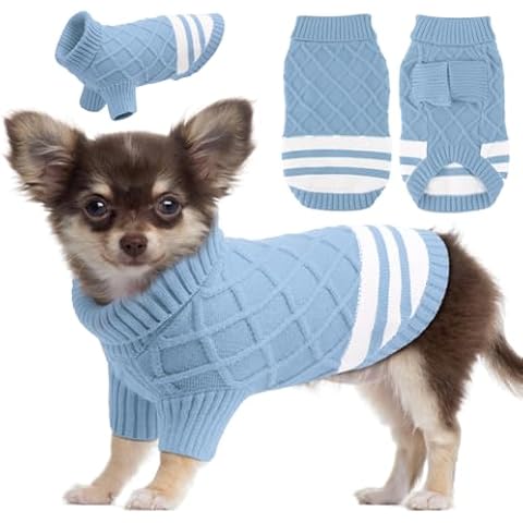 EMUST Dog Sweaters for Small Medium Dogs, Classic Turtleneck Puppy Dog Sweater with Sleeve, Fall Winter Warm Cozy Elastic Medium Dog Sweater Clothes for Bulldog, Dachshunds, Pitbull, Yorkie, Blue M Cover