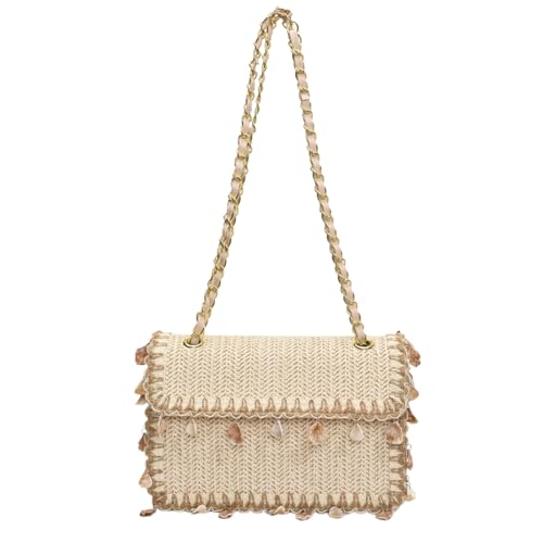 Straw Crossbody Bags for Women Summer Raffia Shell Straw Clutch Evening Bag Woven Shoulder Bag for Wedding Party