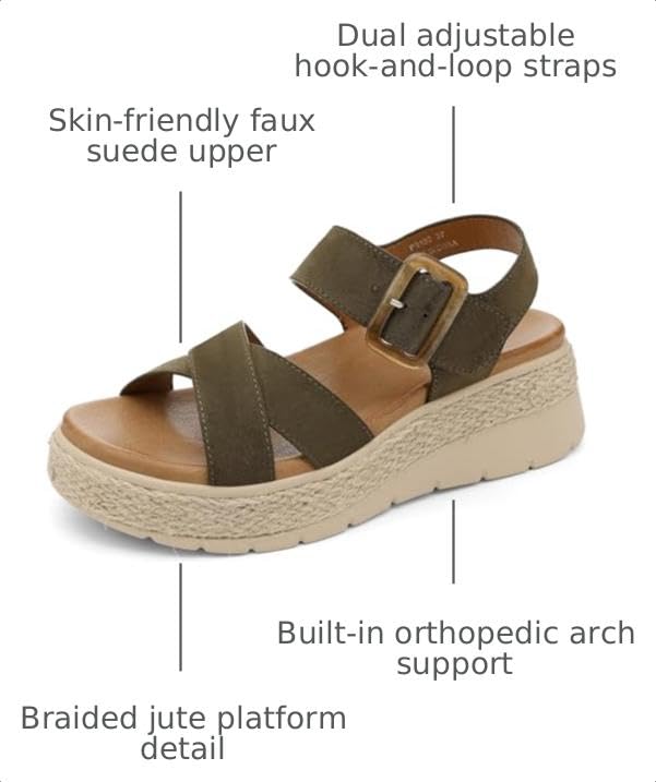 Image of UBFEN Womens Platform Sandals Low Wedge Espadrille Orthopedic Arch Support