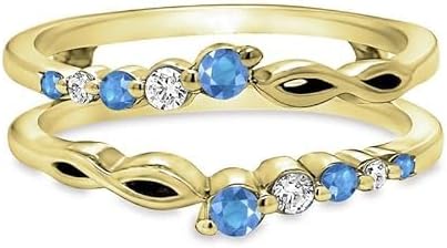 Blue Topaz & White Diamond Swirl Enhancer Guard For Women, 14k Rose/Sterling/Yellow Gold Plated Silver December Birthstone Topaz Wrap Ring, Enhancer Ring Guard