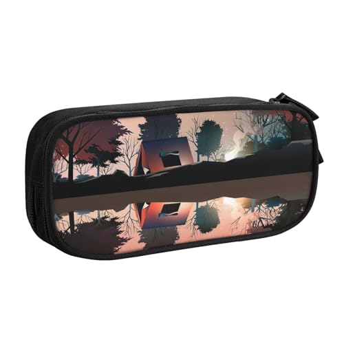 キャンプcampペンケース 筆箱 文具ケース おしゃれ 筆袋 鉛筆ケース 鉛筆のサック 中高校生 軽量 収納バッグ 学生 子供 誕生日 入学ギフト 大容量 ダブルレイヤーBlack