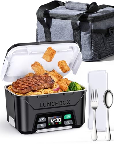 EAST OAK Heated Lunch Box Battery Powered with Automatic Heating, Cordless Heatable Lunchbox for Adults, 1.3L Portable Food Warmer with Insulated Carry Bag