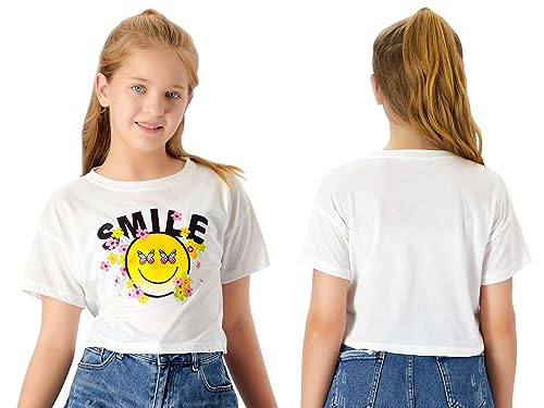 Stylish Graffiti/Butterfly Graphic Crop Top for Girls -Cool Summer T-Shirt Soft Colorful 2-Pack Tees Size 6-183