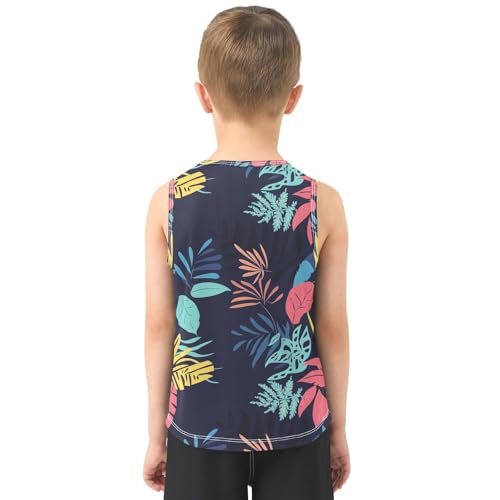 Boys Tank Top Shirts Jungle Leaf Colorful Sleeveless T-Shirts Crew Neck for Kids Clothing Children3