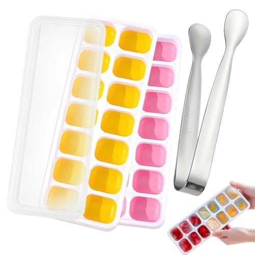 Eiswürfelform, 2 Stück Eiswürfelbehälter, Silikon Eiswürfelbehälter mit Deckle, Eiswürfelform aus Silikon, Zuckerzange i...