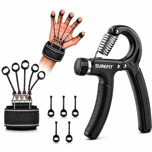 Image of SUREFIT Adjustable Hand Grip Strengthener with Finger Exerciser Combo, Forearm, Wrist & Grip Trainer for Home Gym Workout Equipment for Men & Women (Adjustable- 5-60 Kg)