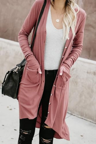 Image of Alaster Queen Women's Open Front Cardigan Button Down High Low Hem Knitted Cardigan Outwear with Pockets