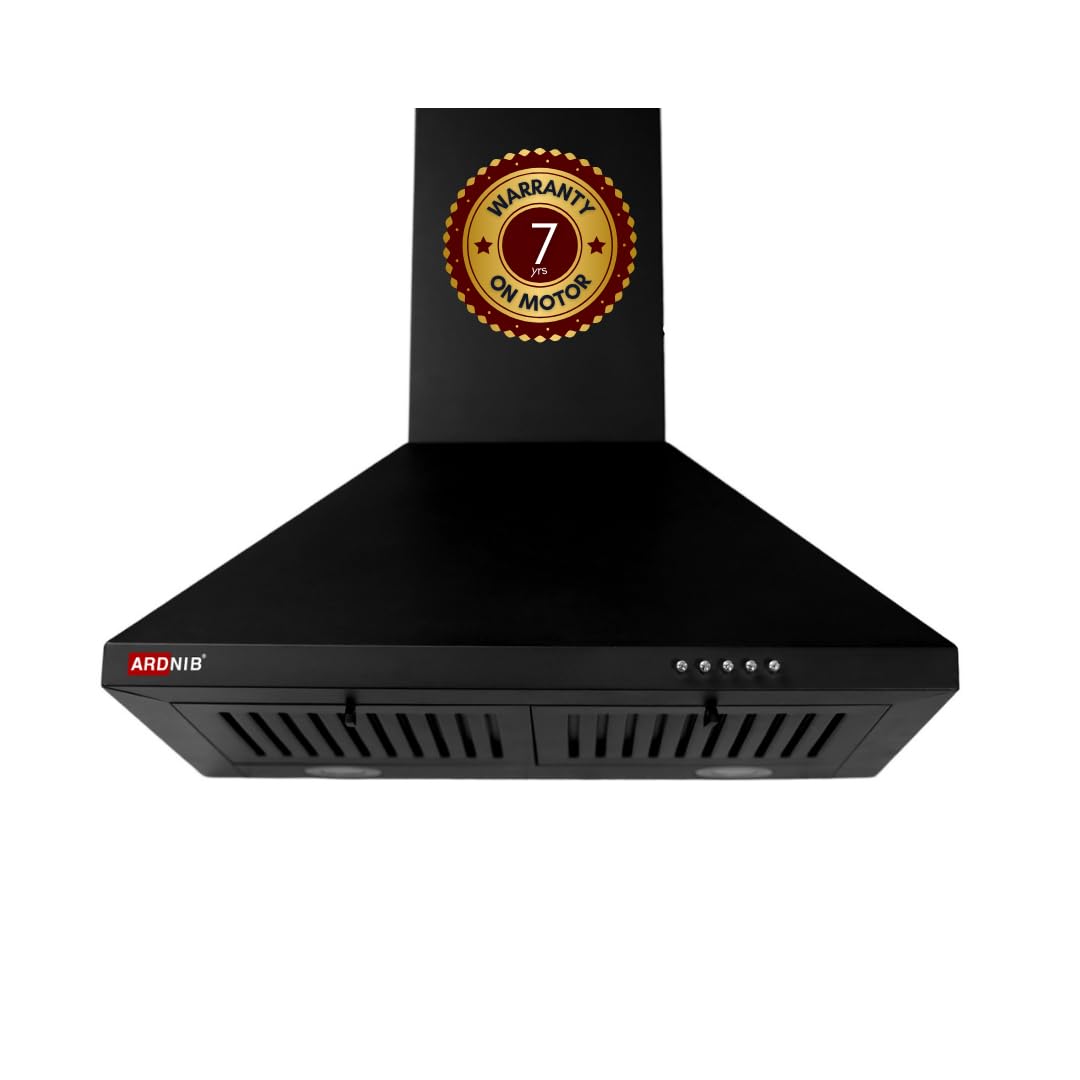 Ardnib 60 cm 1200 m³/hr Wall Mounted Kitchen Chimney (BEETA BK 60, Baffle Filter, Push Button, Black), 7 Years Motor Warranty | Proudly Made in India