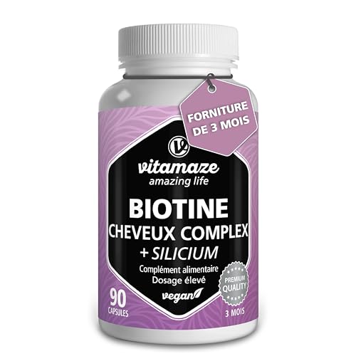 Complexe Anti-Chute et Pusse Cheveux avec Biotine, Acide Hyaluronique Silicium, Zinc et Sélénium - Cheveux Forts, Longs et Épais - 90 Gélules Vegan 3 Mois - Complément Alimentaire Cheveux Peau & Nails