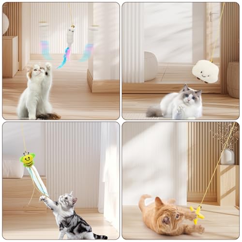 JIARON 6 PCS Interactive Cat Feather Toys, Indoor Hanging Retractable Cat Toy, Self Play Toys Make Fun Excecise