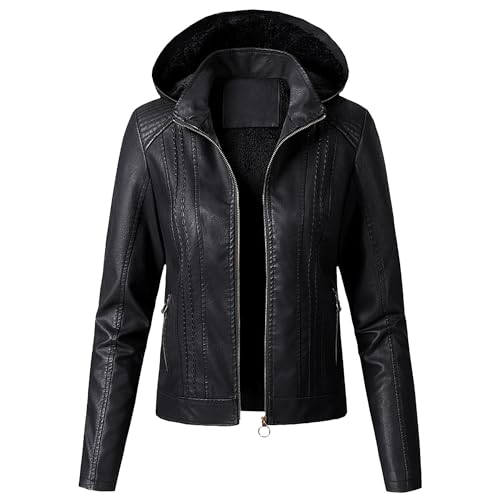 Veste de moto en cuir zippée coupe-vent pour femme frileuse