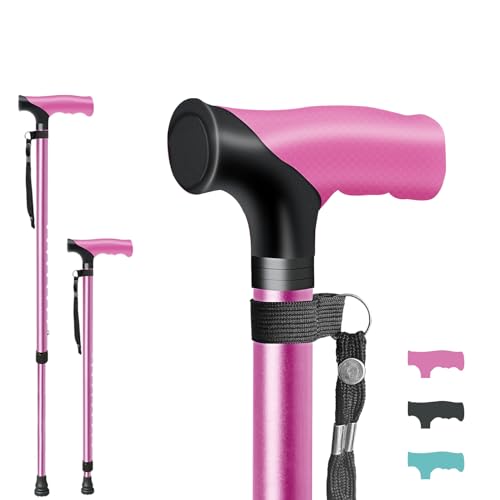 ispuoocti Verstellbarer Gehstock Ganztägigen Komfort und Sicheren Halt Gehhilfe für Senioren Ultraleichter und Rutschfester Gehstock Herren und Damen Ideal für Spaziergänge und Kurze Ausflüge (Rosa)