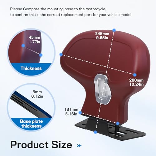 Image of Mokuo C-Shape Motorcycle Backrest - Universal Easy-Mount Base, Comfortable Body-Hugging Support with PU Foam, Fits ATV Scooter Cruiser Moped & Bike Luxury burgundy - Red