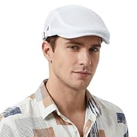 HIQIU Unisex Schirmmütze Baskenmütze Herren Atmungsaktiv Mesh, Flatcap Damen Sommer Gatsby Newsboy Barett Kappe, Schiebermütze Herren Sommer Hut Sportmütze Einstellbar 55 cm-60 cm (Weiß)