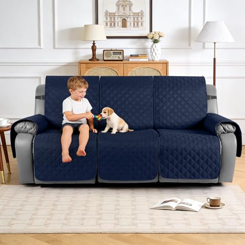 Image of TAOCOCO 100% Waterproof Recliner Covers, Recliner Sofa Covers with Leg Straps, Reversible Recliner Couch Cover for Reclining Chair, Washable Couch Protector for Pets Kids(3 Seater, Dark Blue)