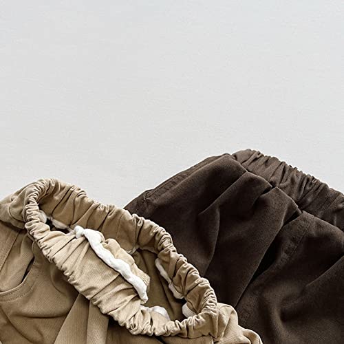 Calça de moletom infantil para meninos e meninas com cintura elástica de algodão sólido, Café, 4-5 A