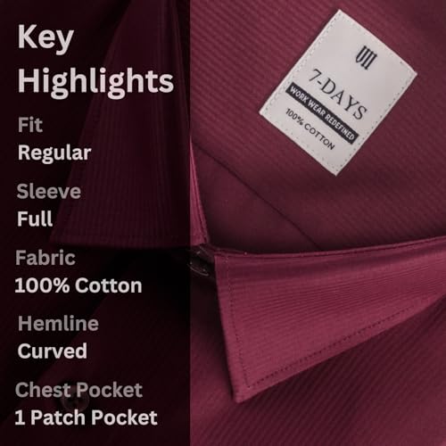 Image of 7-DAYS Men's Premium Formal Shirt - 100% Pure Cotton, Regular Fit, Plain, Full Sleeves, with Pocket - Perfect for Office Wear & Under Suits