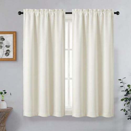Image of Light Beige Short Curtains for Bedroom 54 Inch Length 2 Panels Set, Light Filtering Thermal Insulated Soft Window Curtains, Dual Rod Pocket Drapes for Living Room, 2x40Wx54L Inches