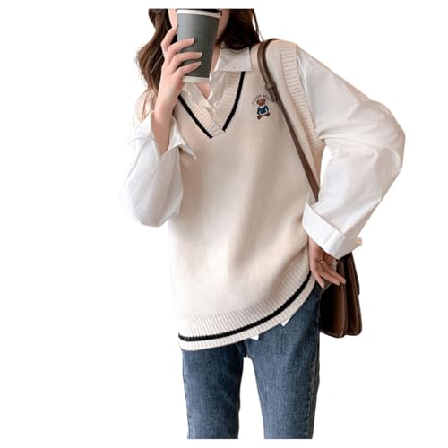 SweatyRocks Women's V Neck Vest Ribbed Knit Sleeveless Casual Loose Pullover Sweater Tops