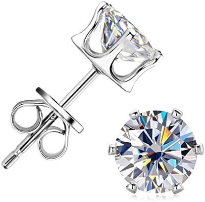 PROSTORY Moissanite Stud Earrings for Women, D Color VVS1 Lab Created Diamond 6 Prong Stud Earring,18K Gold Plated 925 Sterling Silver for Women or Men with GRA Certificate (0.2 Carats- 3MM)