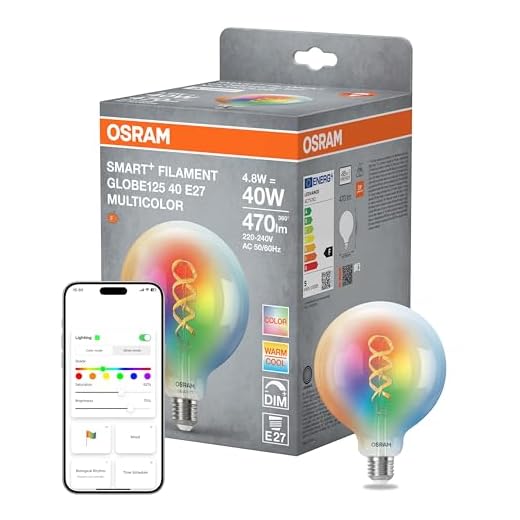OSRAM Lampe LED SMART+ Globe 125 Filament E27, RGBW, compatible Matter, WiFi, contrôlable via application et assistant vocal, multicolore, dimmable